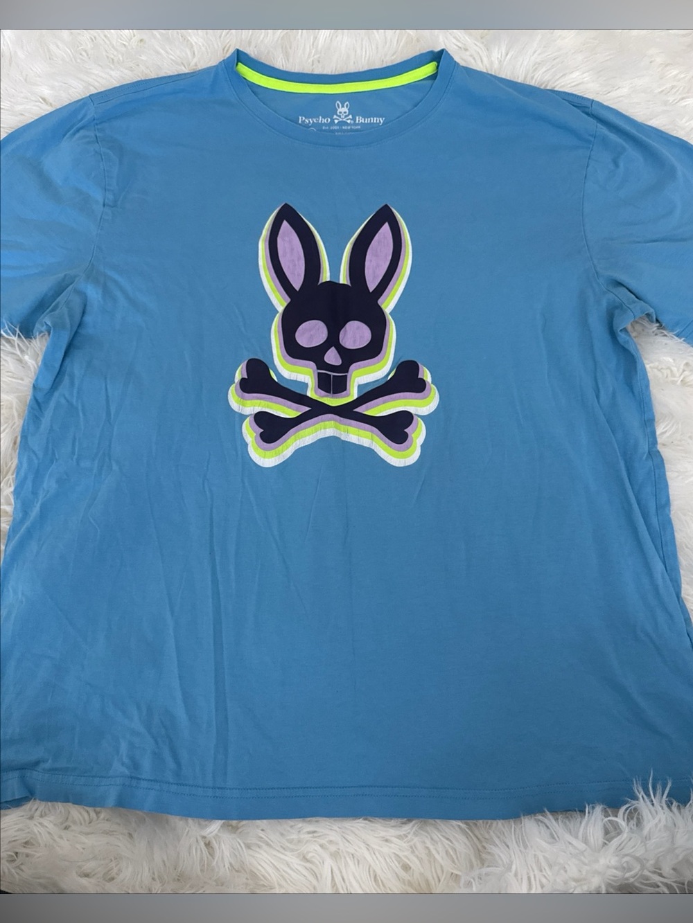 Psycho Bunny Men’s Turquoise Tee with Purple and Neon Lime Logo